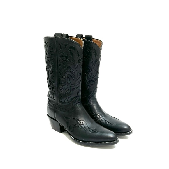 ROCKETBUSTER | Vintage 1990s black leather custom handmade floral cowboy boots - Picture 6 of 9